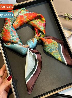 Mulberry silk silk scarf red garden oil painting temperament