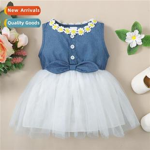 2022 new splicing spring mes denim fall sleeveless Girls