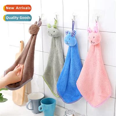 Cute rabb h towel thickened hangable coral velvet absorbent