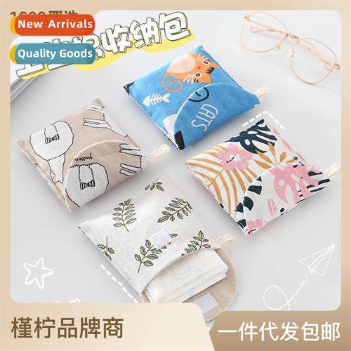 Carto Cott  linen Auntie Towel Storage Bag Cute Tamp Bag San