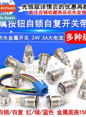12V/24V 16MM Ring -Resetting -Locking Metal Pushbutt S Power