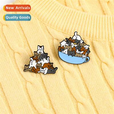 Carto Cute New Cat Brooch Stacking Cats, Teacup Cats Carto B