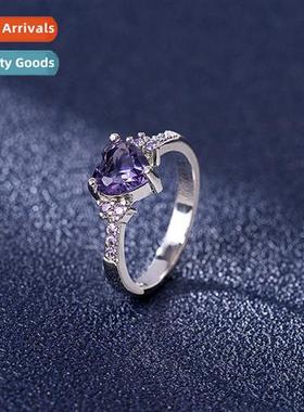 Diamd zirc heart amethyst ring female an  American style fas