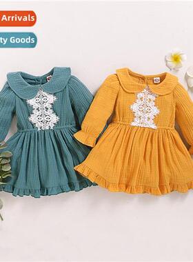 Girls Spring  Autumn 2020 new n lg-sleeved cott  linen persa