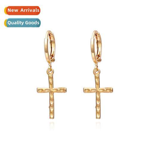 New simple cross earrings retro fashi copper gold-plated ear