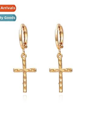 New simple cross earrings retro fashi copper gold-plated ear