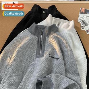 American zip lapel set high loose men sweater half Autumn