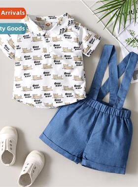 Boys childrens spring  fall  2022 new n cat print short-slee