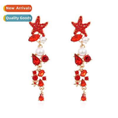 Exaggerated lg diamd starfish earrings fashi atmosphere holl
