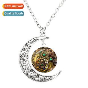 Compass Mo Necklace Round Glass Dome Pendant Archaeological