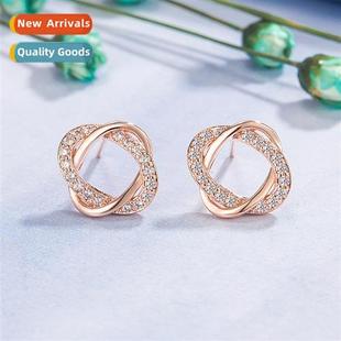 n rose gold four-leaf clover diamd zircia earrings female ro