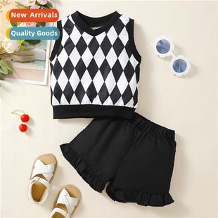 plaid Autumn top sleeveless print new 2023 Spring Girls