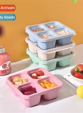 Square compartment lunch box four snack nuts wh lid platter