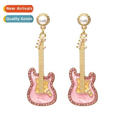 creative fashi musical instrument inlaid pearl guar earrings