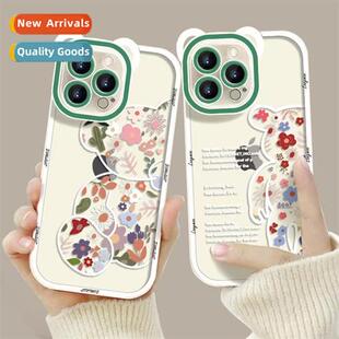 ins broken flower bear iphe14 cell phe case apple 13 st case