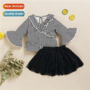 sleeved 2020 striped flare winter new top Girls fall