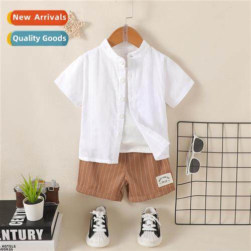 Boys spring  autumn  2023 new n solid color short-sleeved to