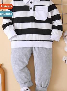 Boys spring  autumn  2023 new n striped printed lg-sleeved t
