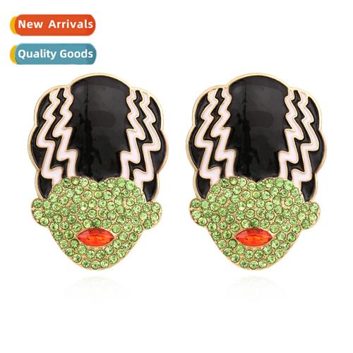 New creative alloy diamd carto character earrings drip oil p