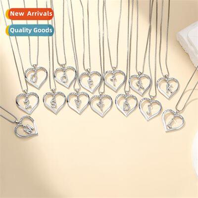 Luxurious niche hollow heart 26 letters necklace wh diamds s