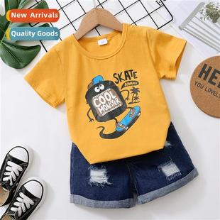 2022 new short spring sleeved printed fall letters Girls