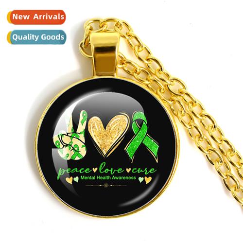 Love Your Life Mental Health Necklace Alloy Glass Round Neck