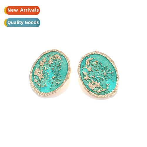 ZA design alloy oil drip oval map earrings retro temperament