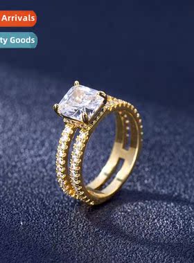 Double gold color ring female      four claws set full  diam