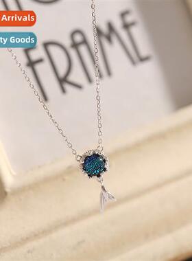 Starry ocean blue crystal fishtail necklace female light lux