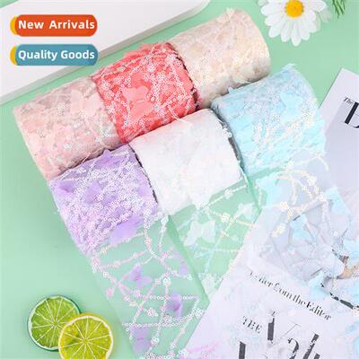 6cm*9m Mesh sequins embroidery three-dimensial butterfly bea