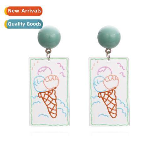 New acrylic transparent printing color earrings ice cream re