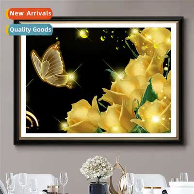 Cross stch new h diy thread embroidery gold butterfly yellow