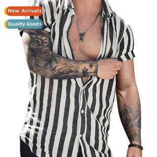 Summer Flip Cott New Linen Cardigan Mens Striped 2022 Lapel