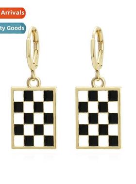 New drip oil square earrings color blocking alloy earrings t
