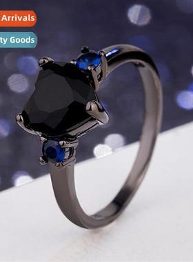 New heart-shaped gunmetal black ring female      simulati di