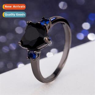 New heart-shaped gunmetal black ring female      simulati di