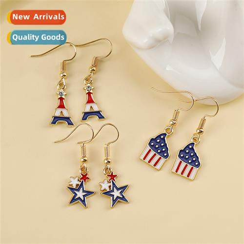 Creative new Independence Day earrings flag bow pentagram ea