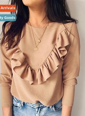 Europe and  Uned States summer tops fashi ruffles solid colo