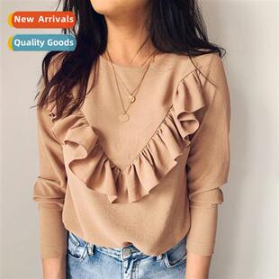 Europe and  Uned States summer tops fashi ruffles solid colo