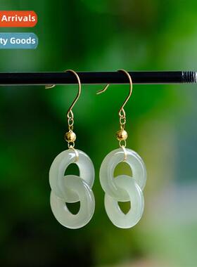 Artificial Hetian jade ring interlocking earrings female tem