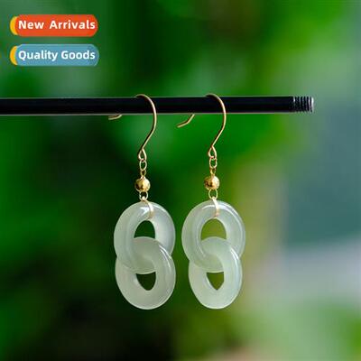 Artificial Hetian jade ring interlocking earrings female tem