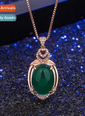 n heart-shaped zircia green chalcedy pendant female rose gol