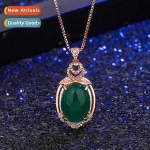 zircia green rose heart gol female shaped pendant chalcedy