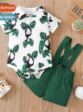 Boys spring  autumn  2022 new n leaves printed short-sleeved