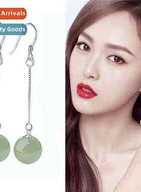 S925 sterling silver 10mm imati green  field jade lg earring