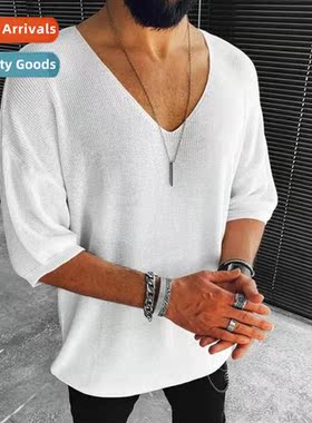 2021 spring  summer new v-neck short sleeve mens knwear