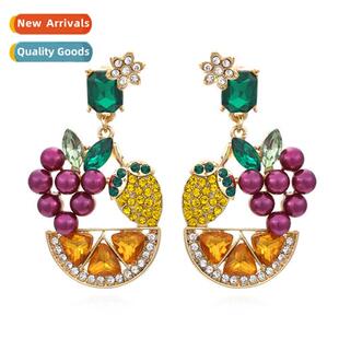 Creative new fru rustic wind earrings inlaid diamd hollow hu