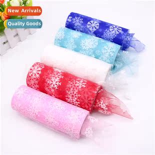 15cm 10 yards Flocking snowflake mesh rolls Christmas childr