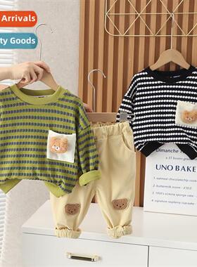 Boys spring  fall su 2023 new fall baby children striped lg-