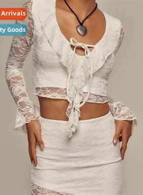 2023 fall in womens pure desire wind lace lace navel blouse